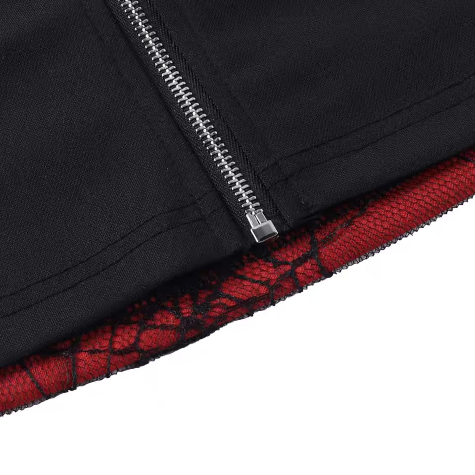 Black And Red Spiderweb Gothic Lace Crop Top
