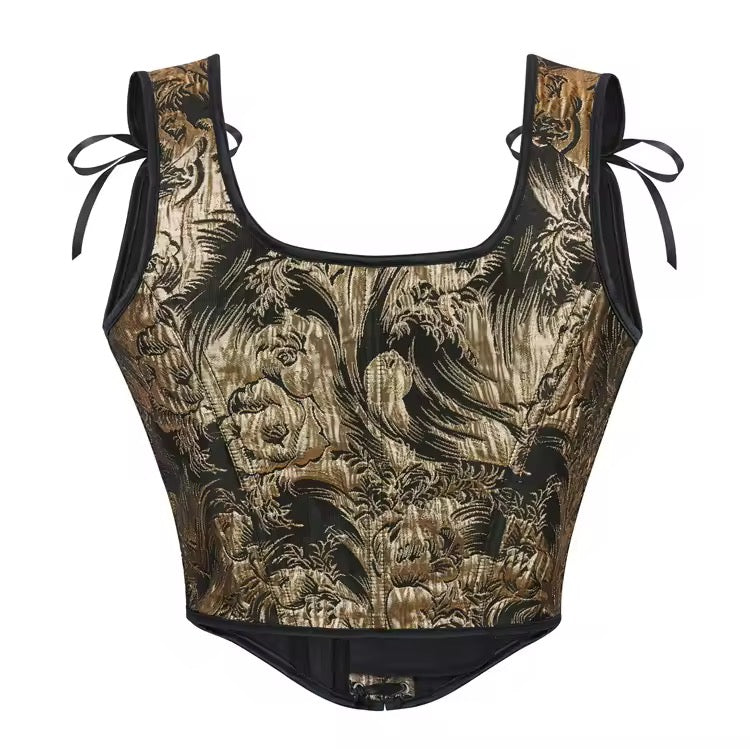Black And Gold Whimsy Goth Cropped Corset Top
