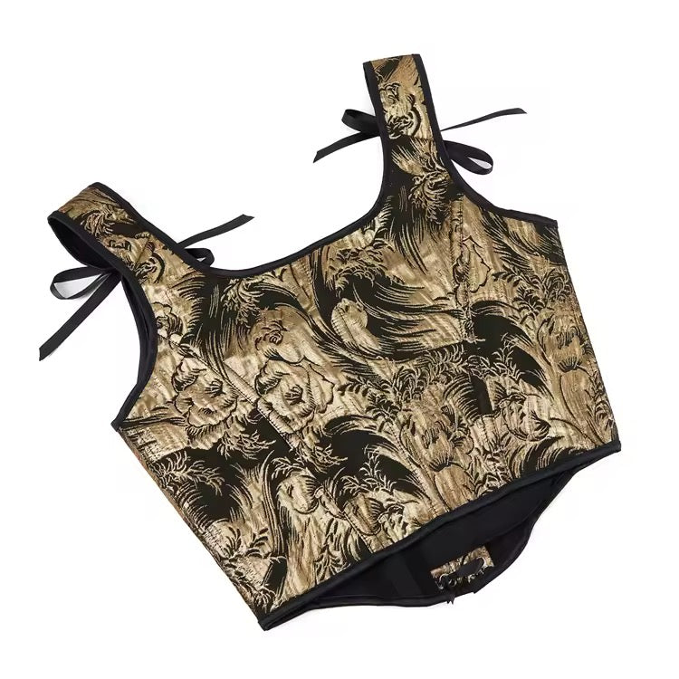 Black And Gold Whimsy Goth Cropped Corset Top