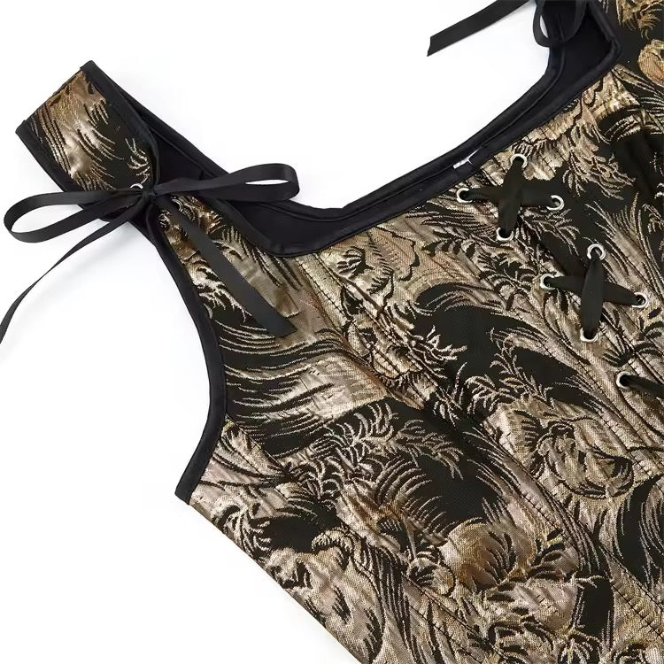 Black And Gold Whimsy Goth Cropped Corset Top