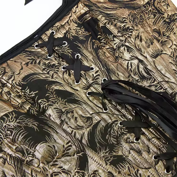 Black And Gold Whimsy Goth Cropped Corset Top