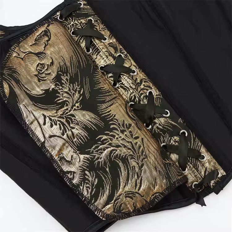 Black And Gold Whimsy Goth Cropped Corset Top