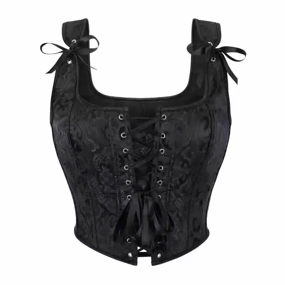 Black Floral Gothic Cropped Corset Top