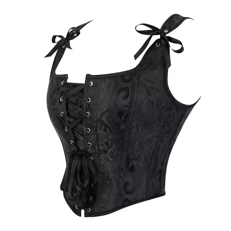 Black Floral Gothic Cropped Corset Top
