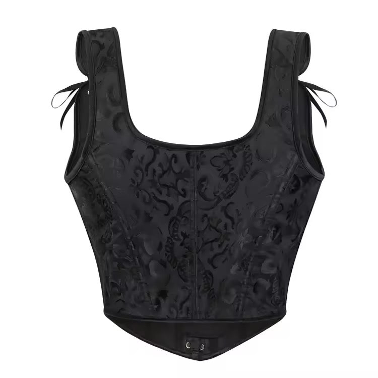 Black Floral Gothic Cropped Corset Top