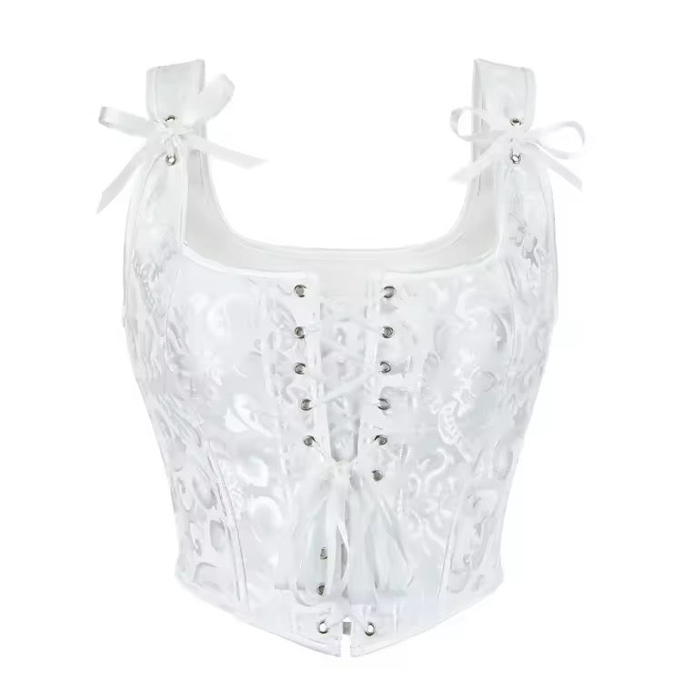 White Fairycore Bridal Floral Cropped Corset Top