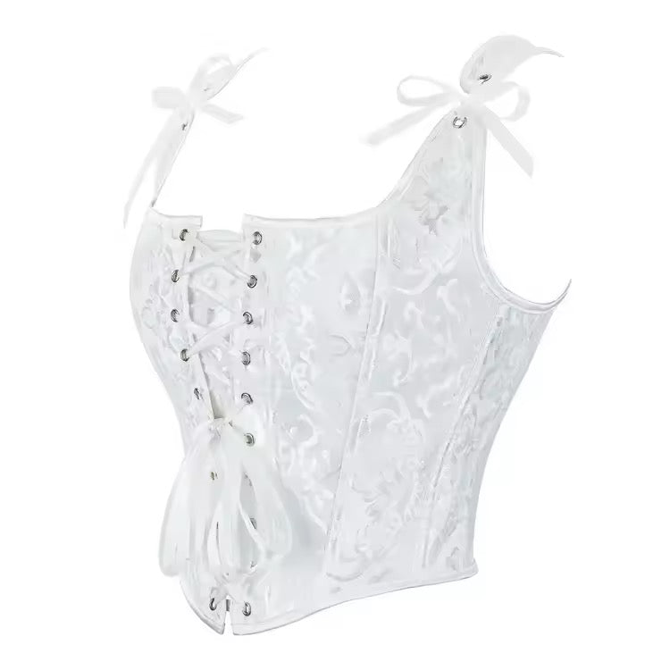 White Fairycore Bridal Floral Cropped Corset Top