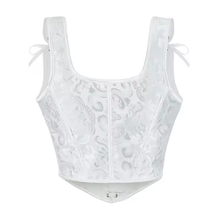 White Fairycore Bridal Floral Cropped Corset Top