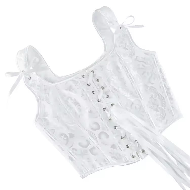 White Fairycore Bridal Floral Cropped Corset Top
