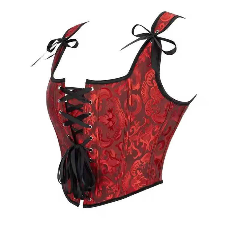 Black And Red Floral Gothic Cropped Corset Top