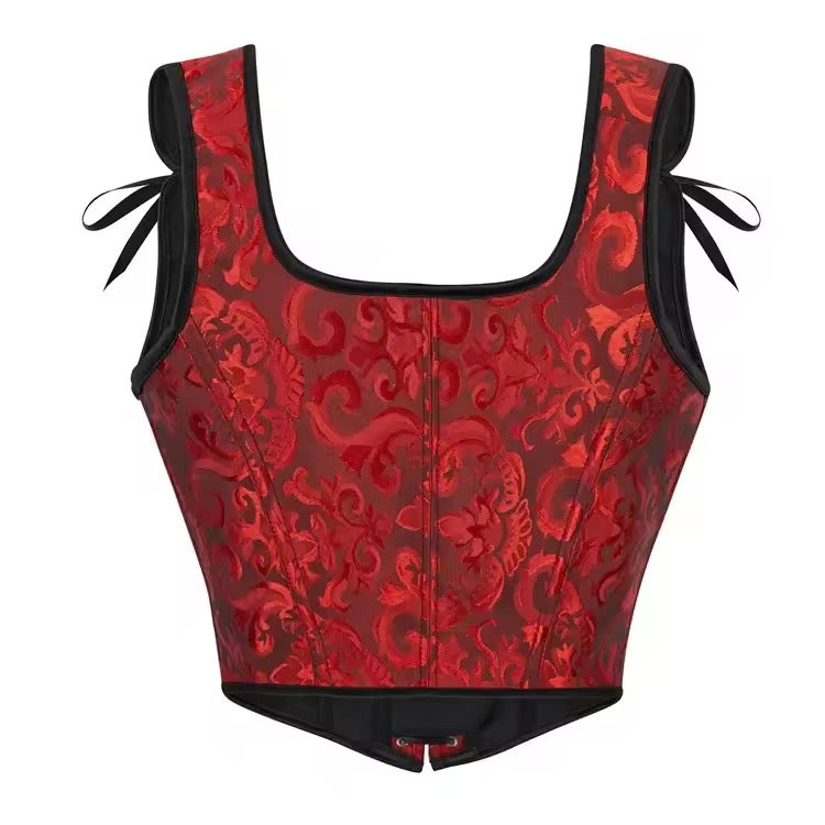 Black And Red Floral Gothic Cropped Corset Top
