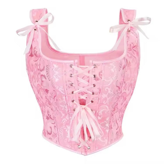 Pink Fairycore Floral Cropped Corset Top