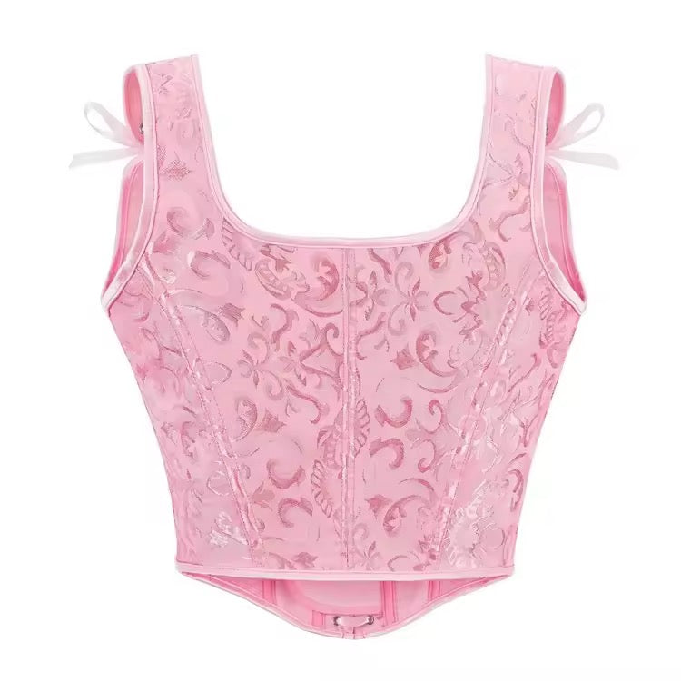 Pink Fairycore Floral Cropped Corset Top