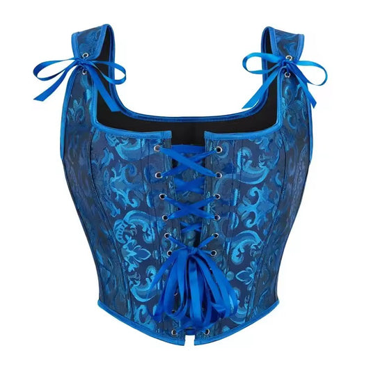 Blue Regency Floral Cropped Corset Top
