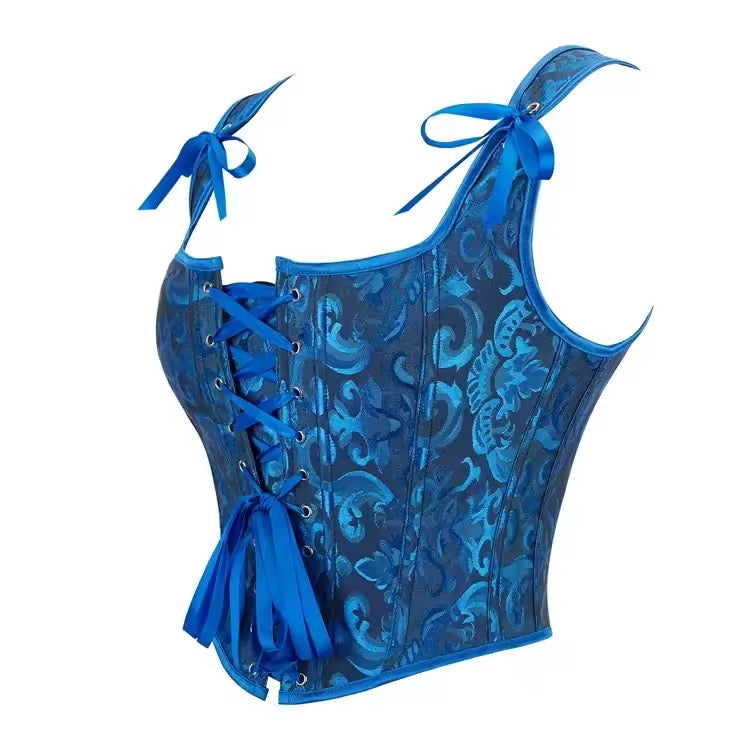 Blue Regency Floral Cropped Corset Top