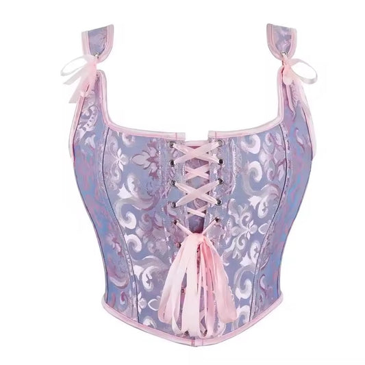 Purple And Pink Fairycore Princess Cropped Corset Top