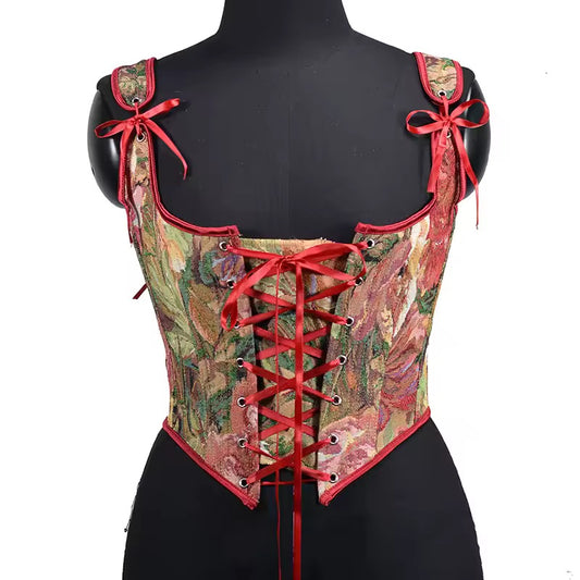 Floral Vintage Regency Abstract Cropped Corset Top