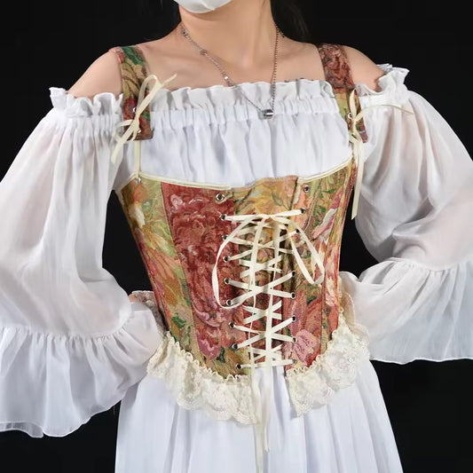 Vintage Regency Style Floral Lace Cropped Corset Top