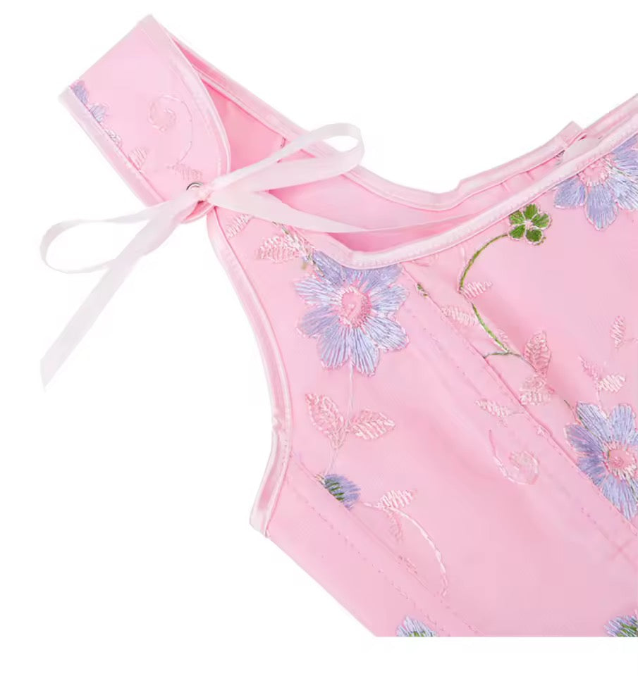 Pink Fairycore Floral Romantic Cropped Corset Top