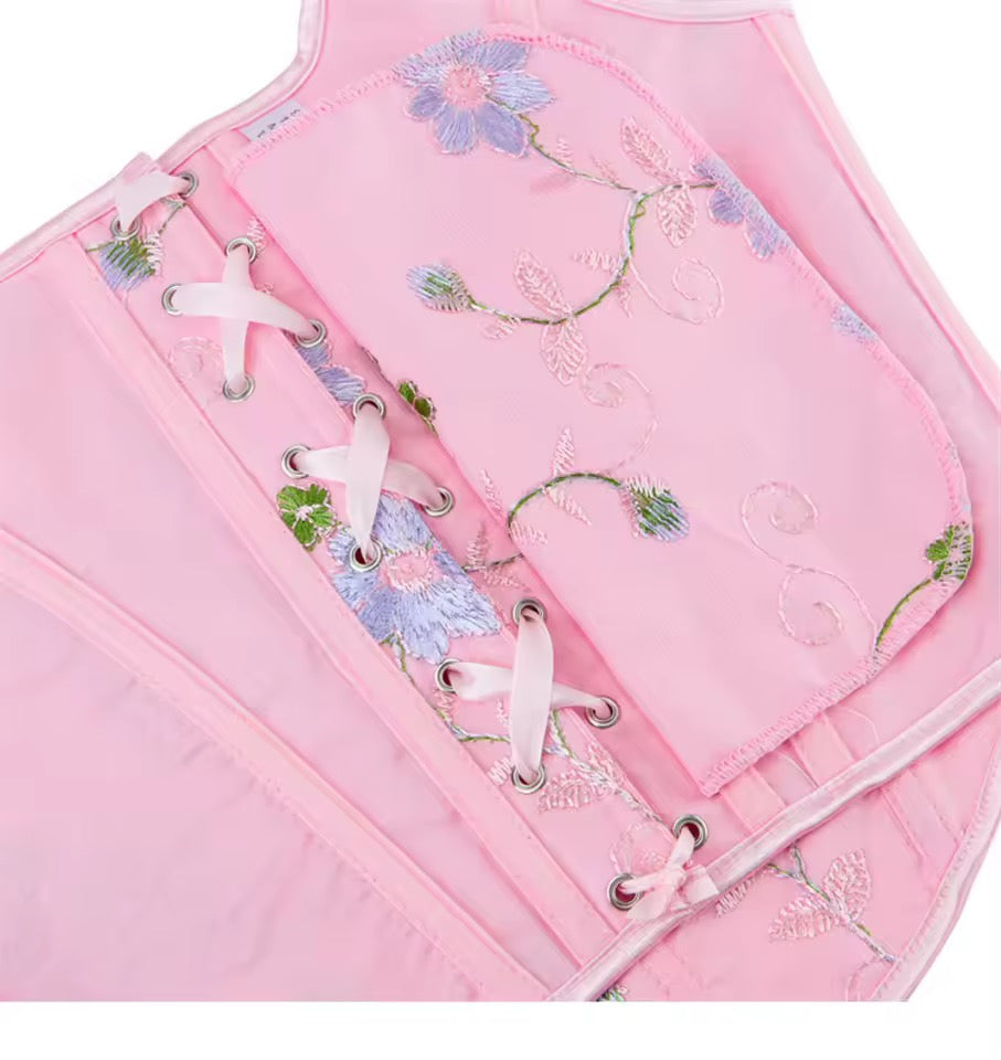 Pink Fairycore Floral Romantic Cropped Corset Top