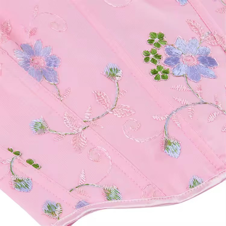 Pink Fairycore Floral Romantic Cropped Corset Top