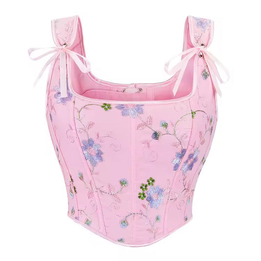 Pink Fairycore Floral Romantic Cropped Corset Top