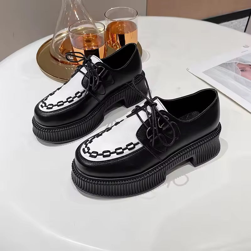 Black And White Monochrome Platform Creeper Loafers