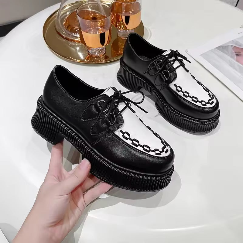 Black And White Monochrome Platform Creeper Loafers