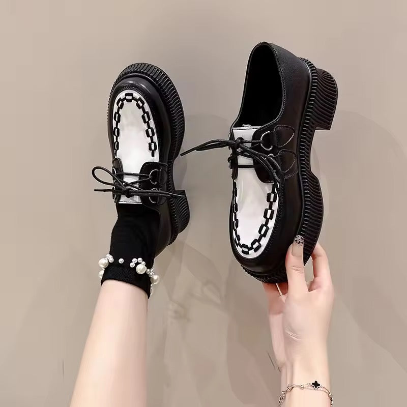 Black And White Monochrome Platform Creeper Loafers