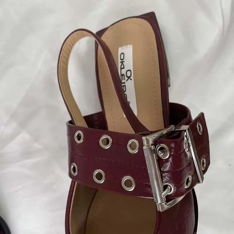 Leather Corporate Goth Point Toe Buckle Flat Shoes