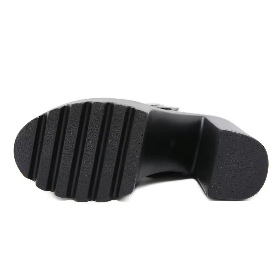 Black Patent Gothic Heart Platform Heel Boots