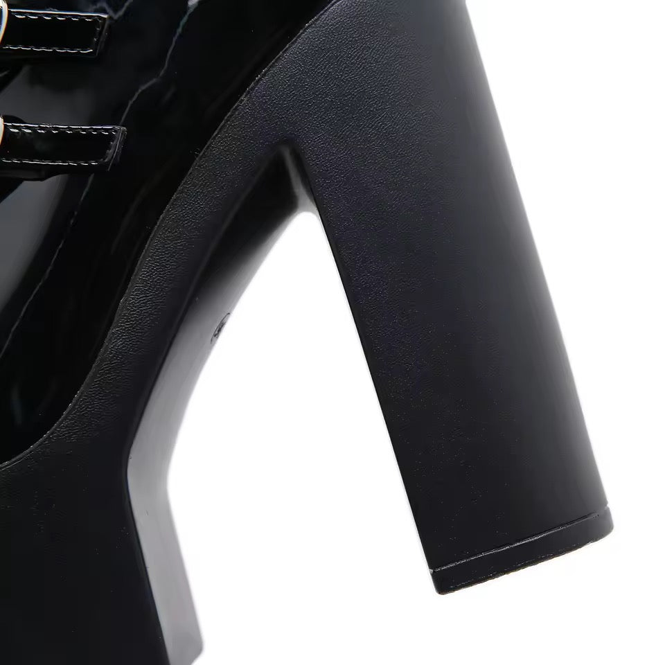 Black Patent Gothic Heart Platform Heel Boots
