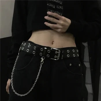 Black Faux Leather Gothic Chain Belt