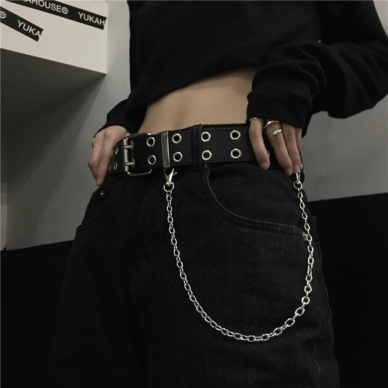 Black Faux Leather Gothic Chain Belt