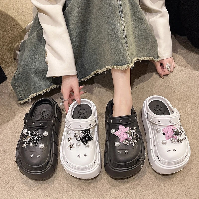 Gothic Chunky Platform Charm Rubber Studded Sandals