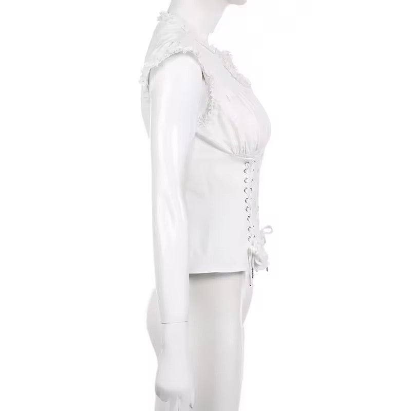 White Goth Victorian Short Sleeve Ruffle Shirt