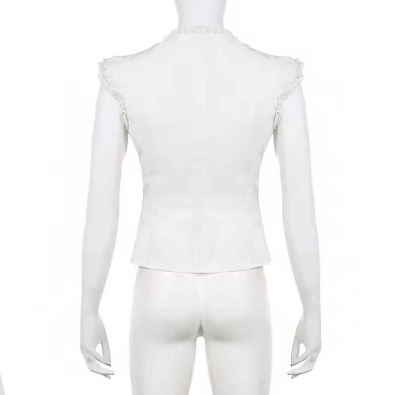 White Goth Victorian Short Sleeve Ruffle Shirt