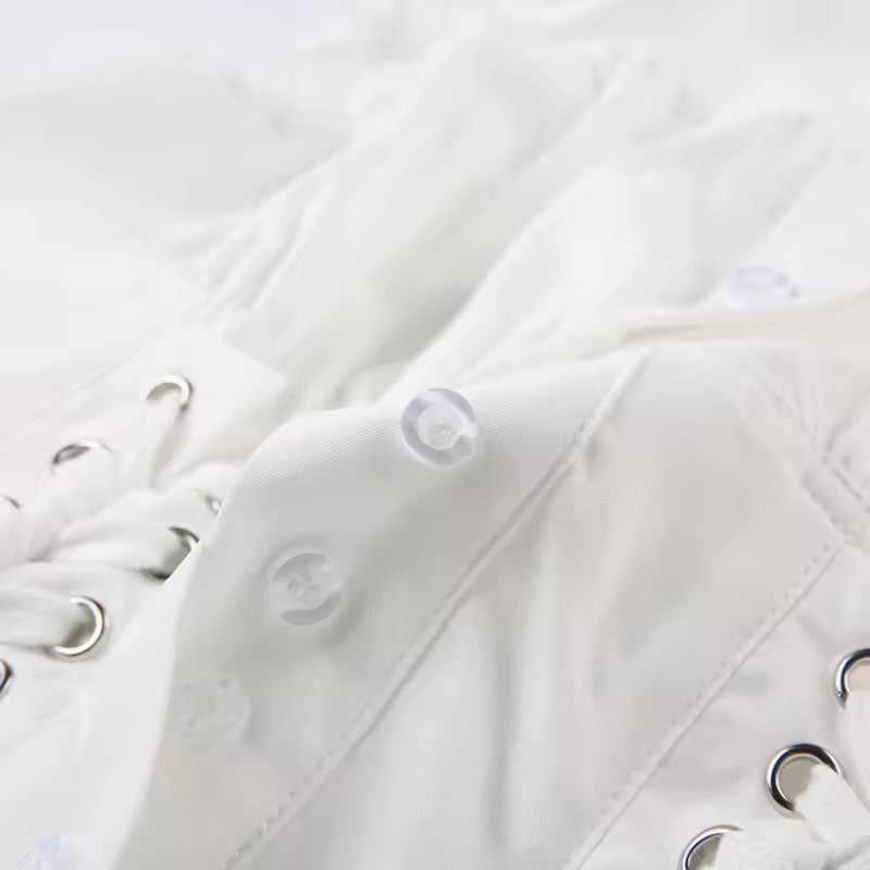 White Goth Victorian Short Sleeve Ruffle Shirt