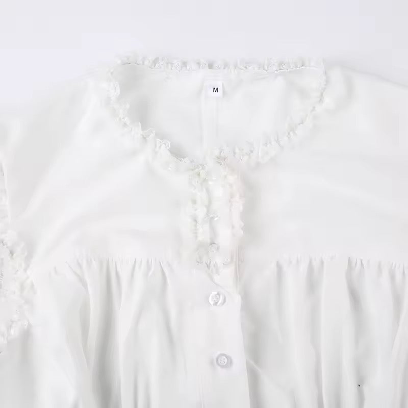 White Goth Victorian Short Sleeve Ruffle Shirt