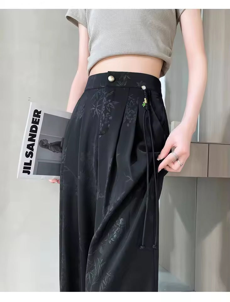 Black Gothic Floral Wide Leg Corporate Trousers