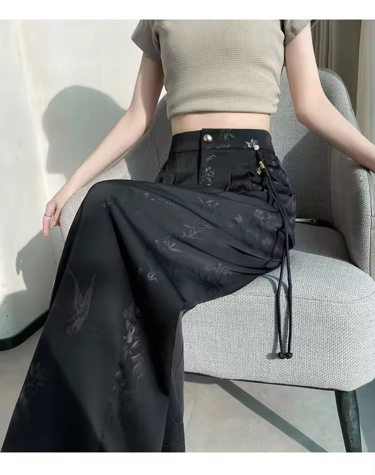 Black Gothic Floral Wide Leg Corporate Trousers