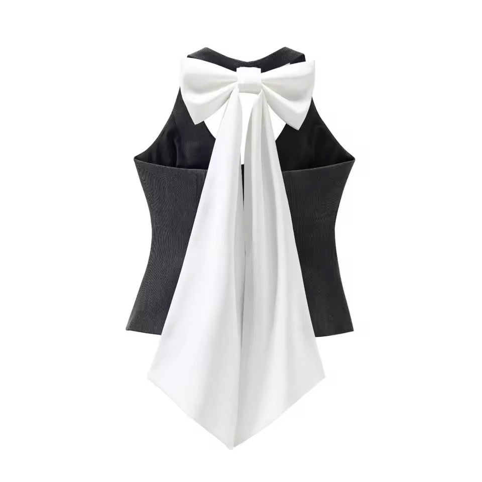 Grey Goth Kawaii Bow Suit Vest Top