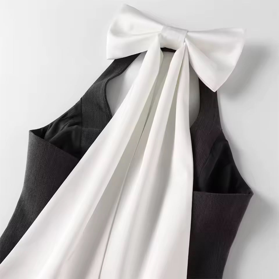 Grey Goth Kawaii Bow Suit Vest Top