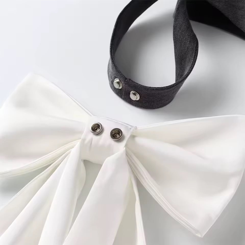 Grey Goth Kawaii Bow Suit Vest Top