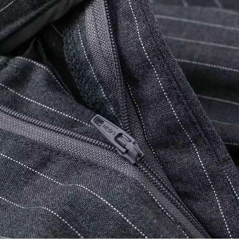 Grey High Waisted Pinstripe Straight Leg Suit Trousers