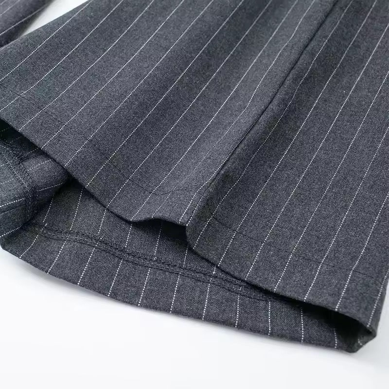 Grey High Waisted Pinstripe Straight Leg Suit Trousers