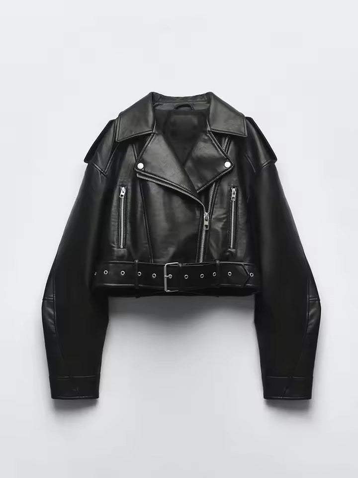 Black Faux Leather Cropped Punk Jacket