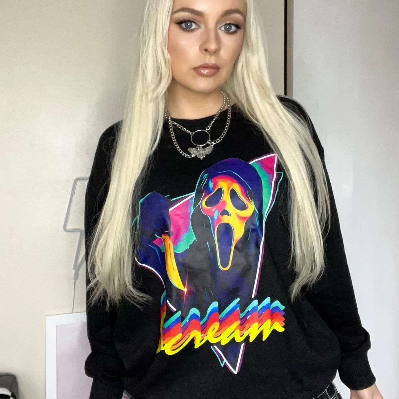 Black Retro Scream Ghost Face Oversized Jumper