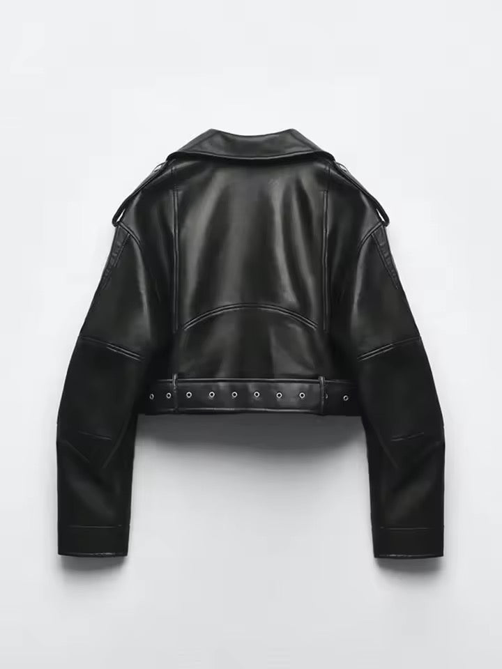 Black Faux Leather Cropped Punk Jacket
