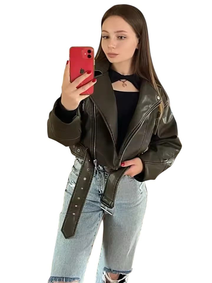 Black Faux Leather Cropped Punk Jacket
